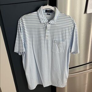 Polo by Ralph Lauren Men's Light Blue and White Striped Polo Shirt